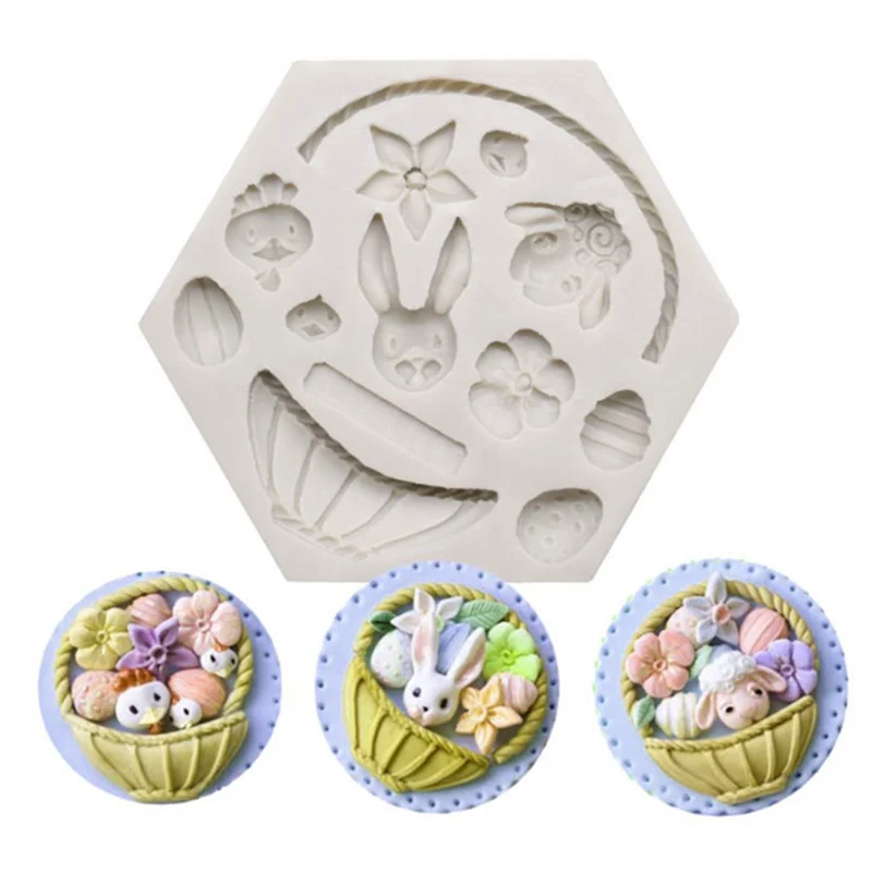 Flower Basket Rabbit Sheep Egg Silicone Cake Mold Dessert Baking Bunny Chocolate Bakeware Pastry Decorating DIY Moulds Resin