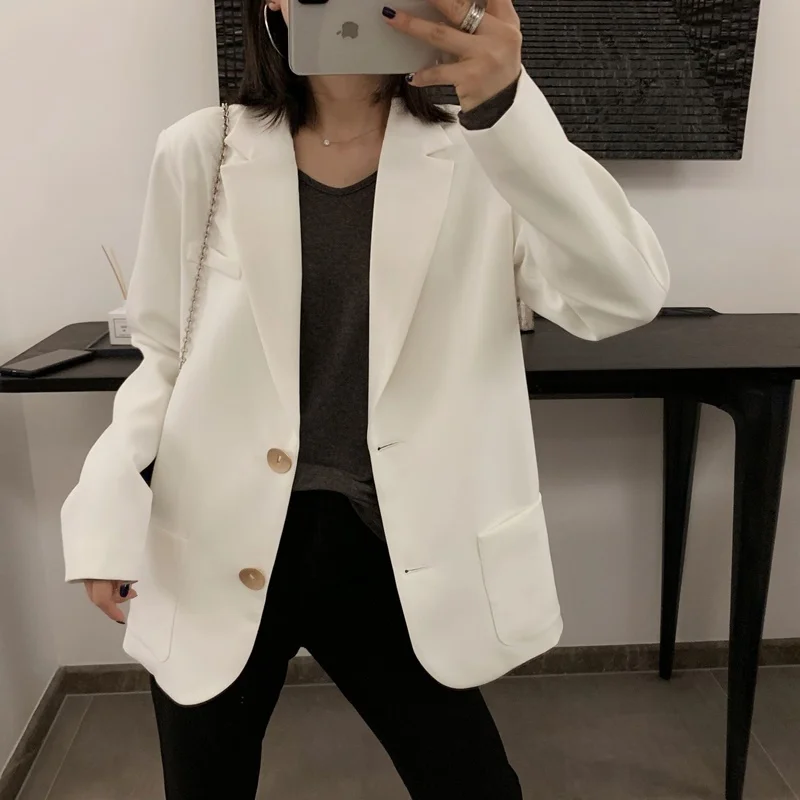 Blazer holgado de oficina para mujer, chaqueta blanca para otoño e invierno, DD2351, 2019