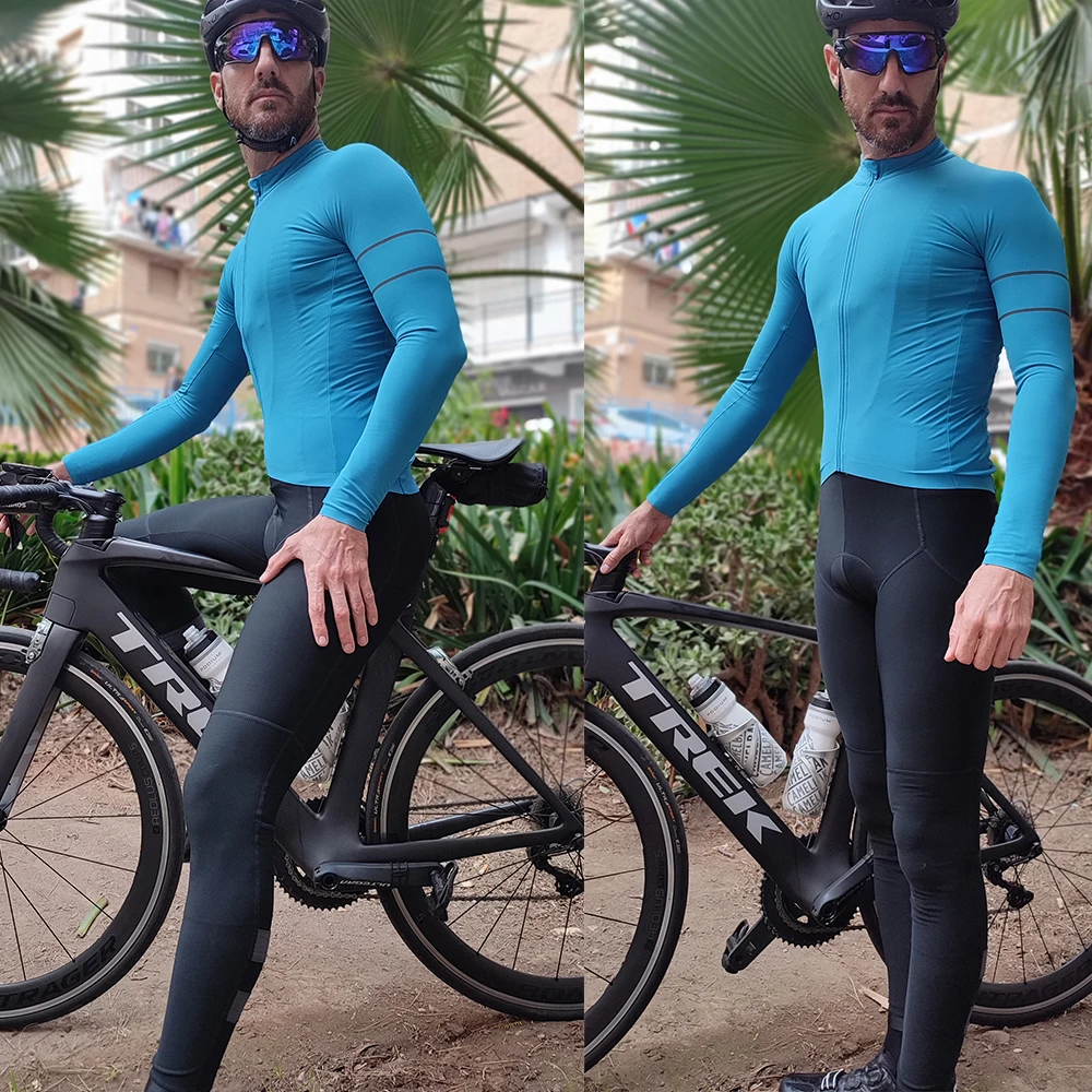 YKYWBIKE Radtrikot 10-20 ° C Herbst Langarm Rennrad Kleidung Thermo Fleece Wärme MTB Fahrrad Jersey – Detail 8