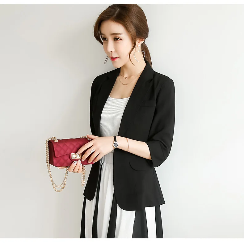 

New 2020 Summer Short Blazer Women Elegant Jacket Plus Size 4XL Lady Work Wear Single Button Female Suit Outwear LX1758