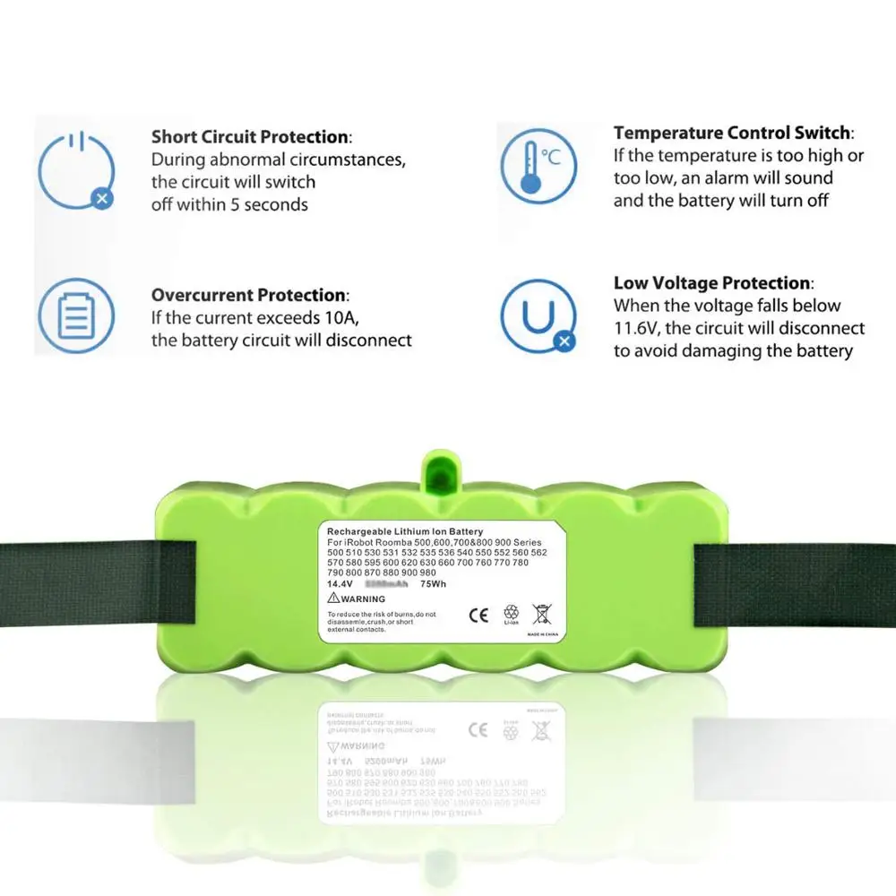 6.4Ah 14.4V بطارية ليثيوم أيون ل اي روبوت رومبا 500 600 700 800 سلسلة 530 560 580 620 630 650 760 770 780 790 870 880 scooba L50