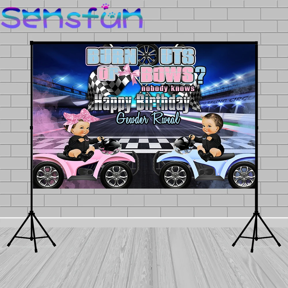 XQ0639 Gender Reveal Party Background Photography Bow Cars Boy or Girl Baby Shower Backdrop for Photo Studio Vinyl