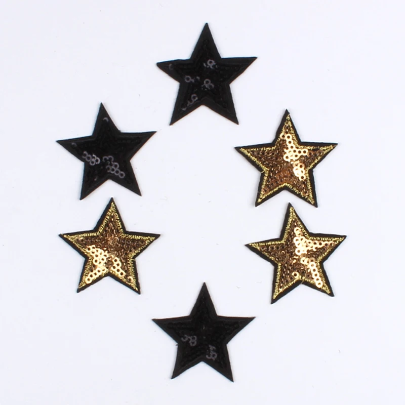 10pcs/lot Sequined Black Star Patch Iron On Stickers Embroidered Fabric Appliques DIY Sewing Garments Accessories Jeans Badge