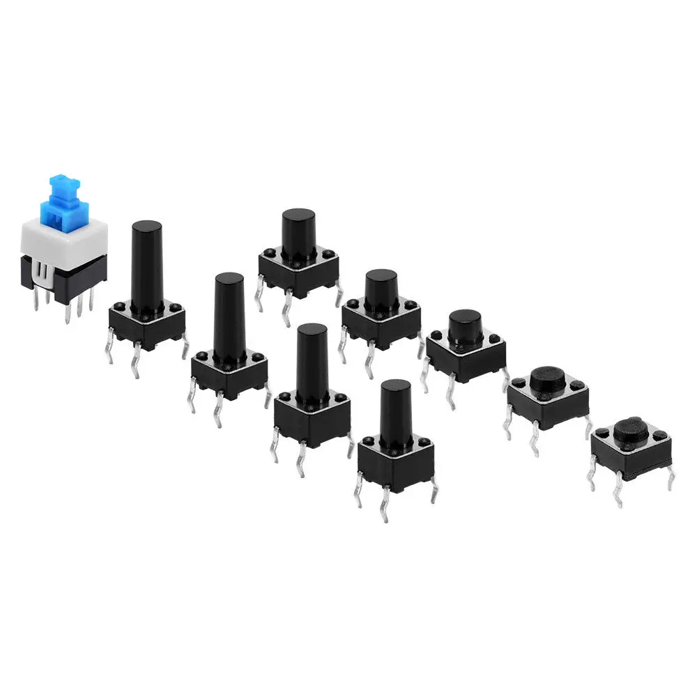 Juego de interruptores táctiles de luz, Kit surtido de interruptores de botón pulsador, accesorios para herramientas de bricolaje, 6x6 teclas de tacto encendido/apagado, 10 tipos, 180 piezas