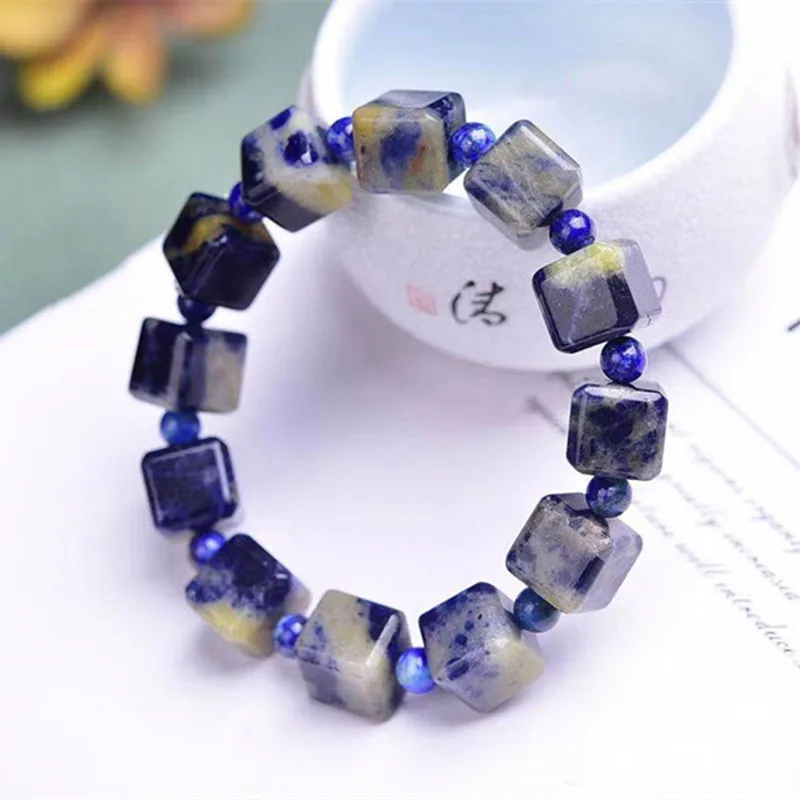 Natural Blue Stone Sodalite cube Bracelet Crystal Quartz Healing Women Men Jewelry Gift