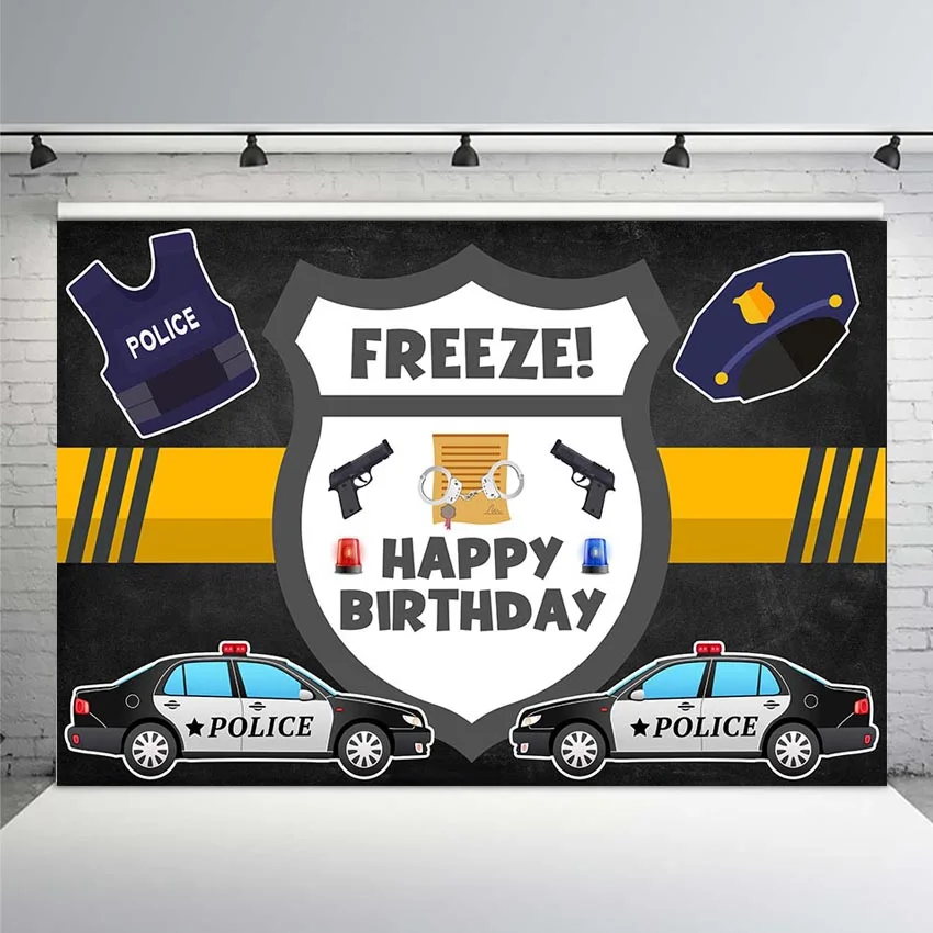 

Police Theme Birthday Backdrop Pistol Handcuffs Background for Photo Cool Boy Birthday Party Photography Backdrops