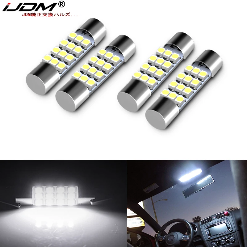 

(4) Xenon White 12-SMD 578 579 572 211-2 212-2 214-2 LED Replacement Bulbs For Car Interior Map Dome Cargo Area Lights 12V