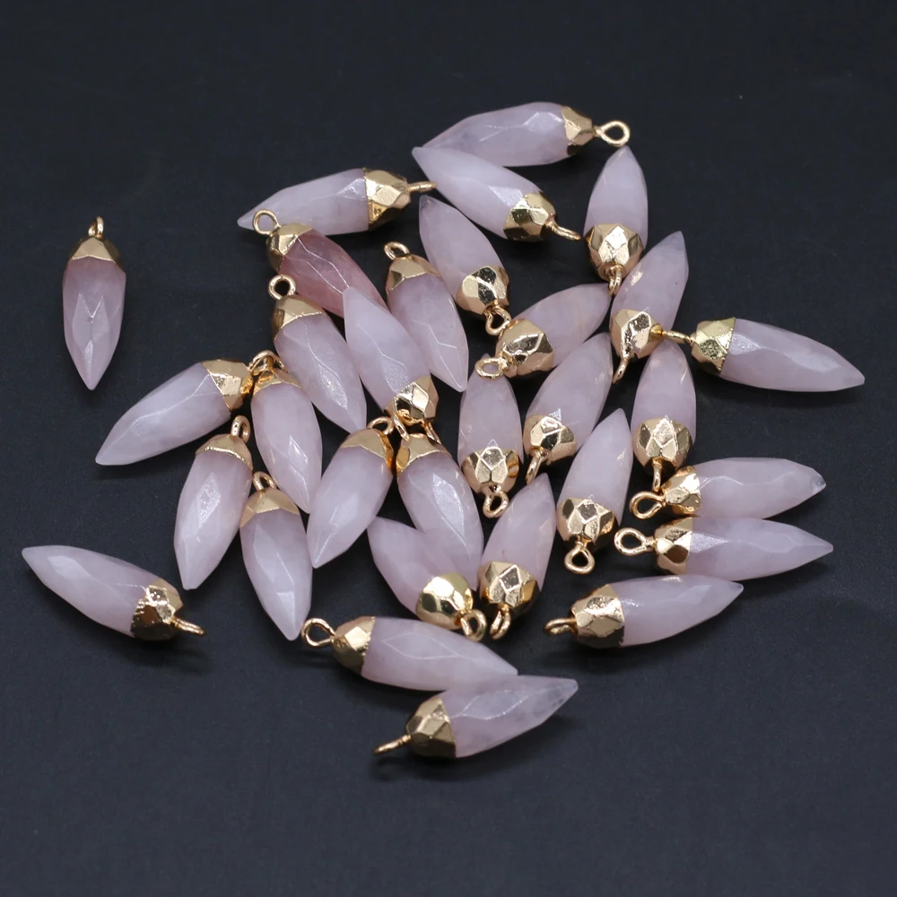 2pcs/lot Charms Natural Rose Quartzs Pendant Cone Shape Natural Agates Stone Pendant for Jewelry DIY Necklace Making 8x25mm