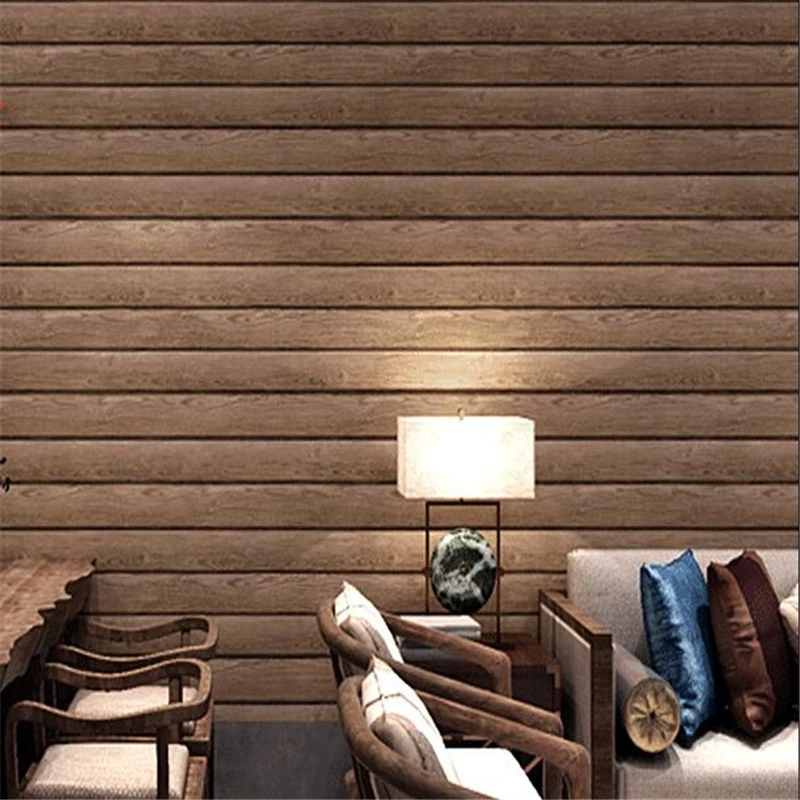 wellyu  3d solid wood texture Chinese imitation wood grain wallpaper wood color retro wood planks attic ceiling wallpaper