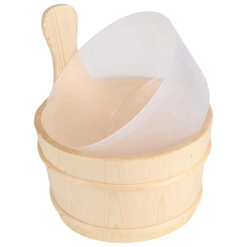 4L Wooden Sauna Bucket With Ladle And Liner Set Wooden Barrels Sauna Rooms Accessory Tools Beneficial Skin Weight Loss Barrel