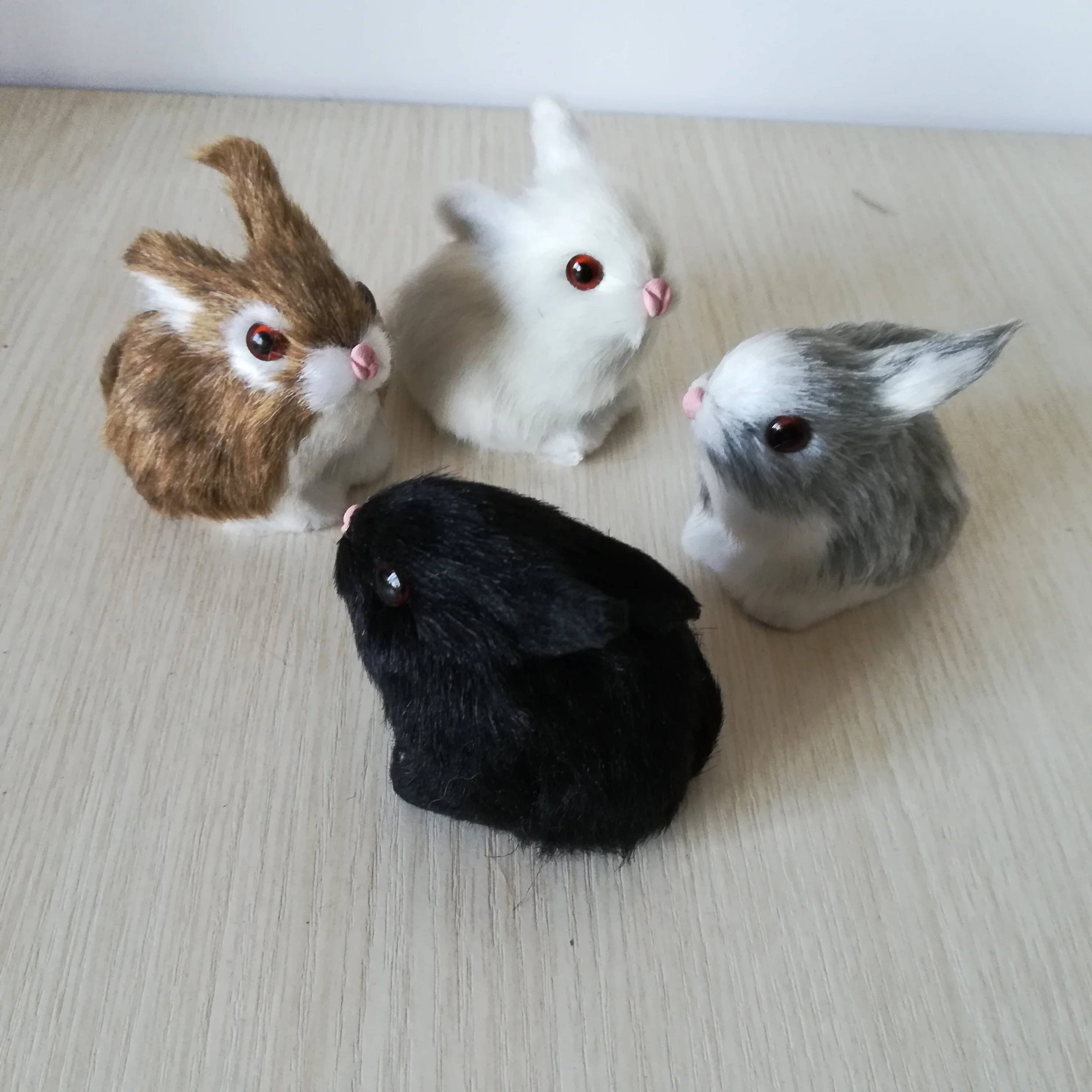 real life toy one lot/ 4 pieces rabbits hard model plastic&faux furs rabbits 7x6x6cm handicraft prop home decoration gift d2540