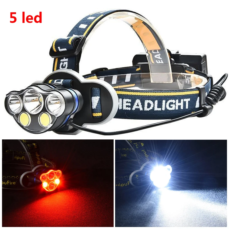 XM-L T6 Headlight Super Bright USB Rechargeable 18650 Battery Headlamp Head Lamp High Power White & Red Light KC08 For Cycling