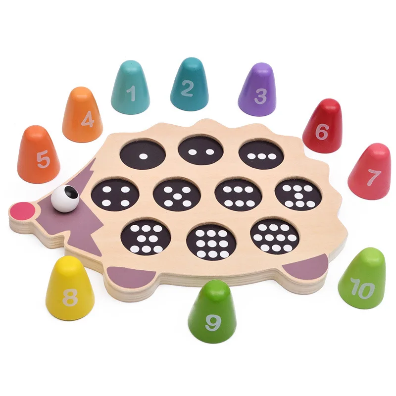 

Montessori Toys Children Early Educational Learning Puzzle Wooden Toys Cartoon Colorful Hedgehog Matching Numerals Math Toys