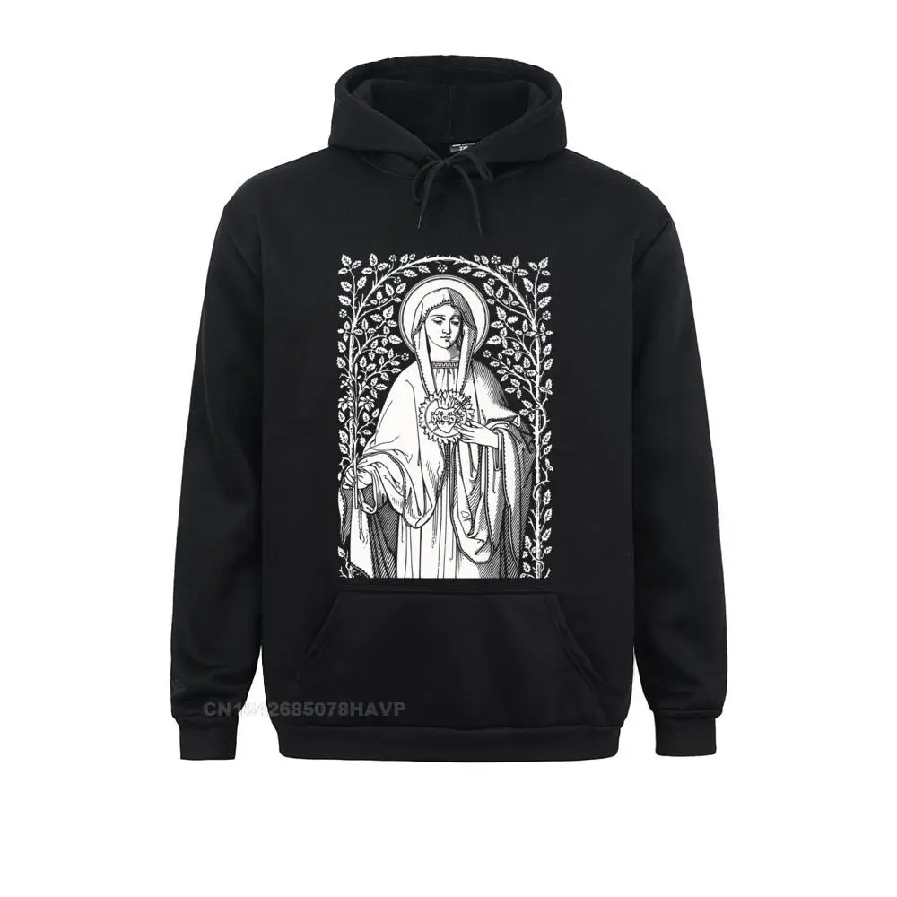 Retro Men's Sweatshirts Vintage Virgin Mary Immaculate Heart Catholic Premium Hoodie Hoodies Long Sleeve Hoods Printing