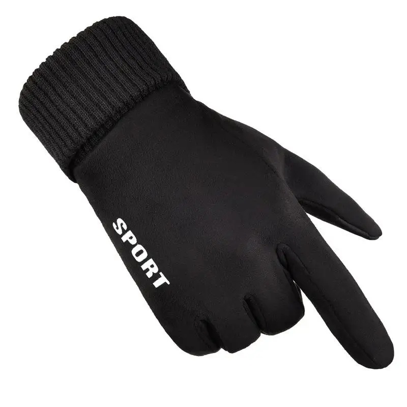 Winter Men\'s Suede Gloves Windproof and Warm Plus Fleece Thickening Riding and Driving Motorcycle Cold-Proof Touch Screen Gloves