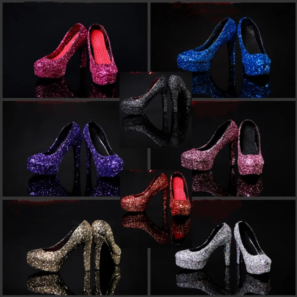 

10 Styles P-001 1/6 Scale Sequined Crystal High Heels Thick Platform Shoes for 12" Female Model Figure Action Figure