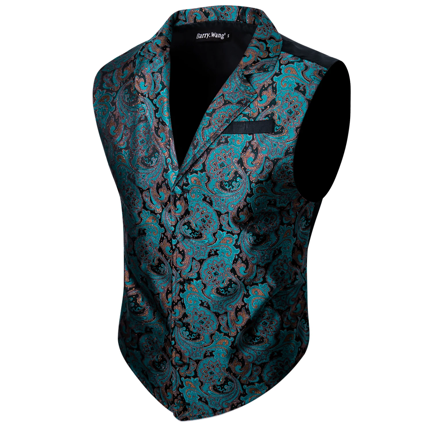 Teal Blue Heren Singlebreasted Paisly Zijde Vest Pak Kraag Nieuwe Collectie Herfst Heren Mouwloos Pak Vest Barry.Wang Designer