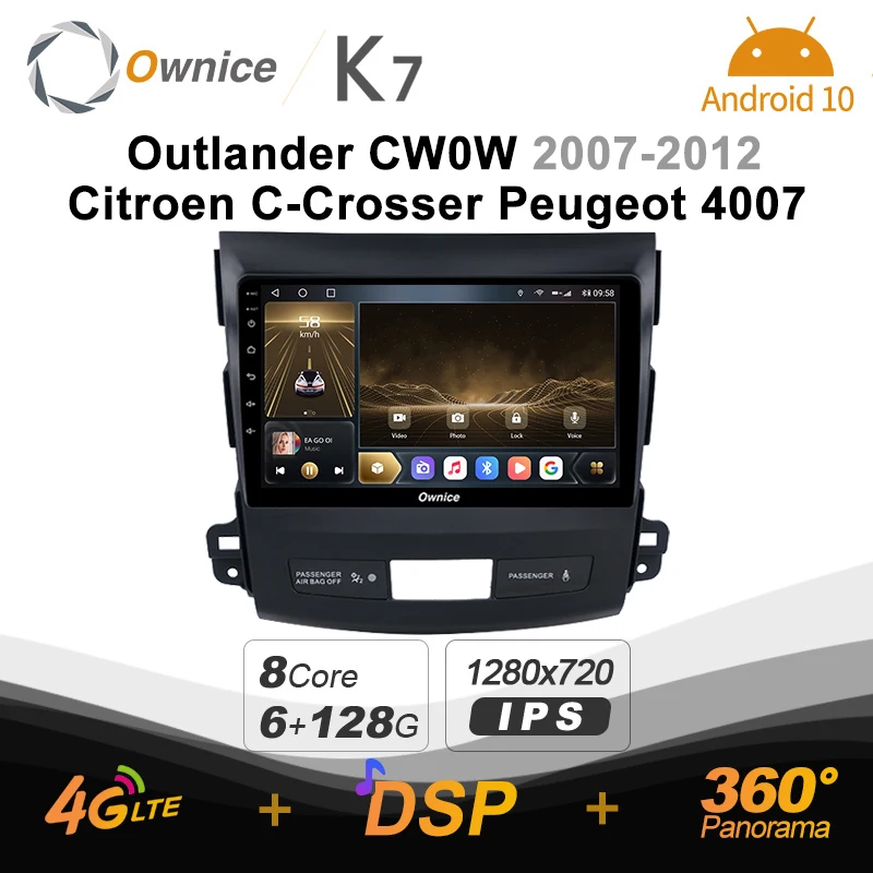 K7 720P 6G Ram 128G Rom Android 10.0 Car radio setero for  Mitsubishi Outlander CW0W 2007-2012 Citroen C-Crosser Peugeot 4007