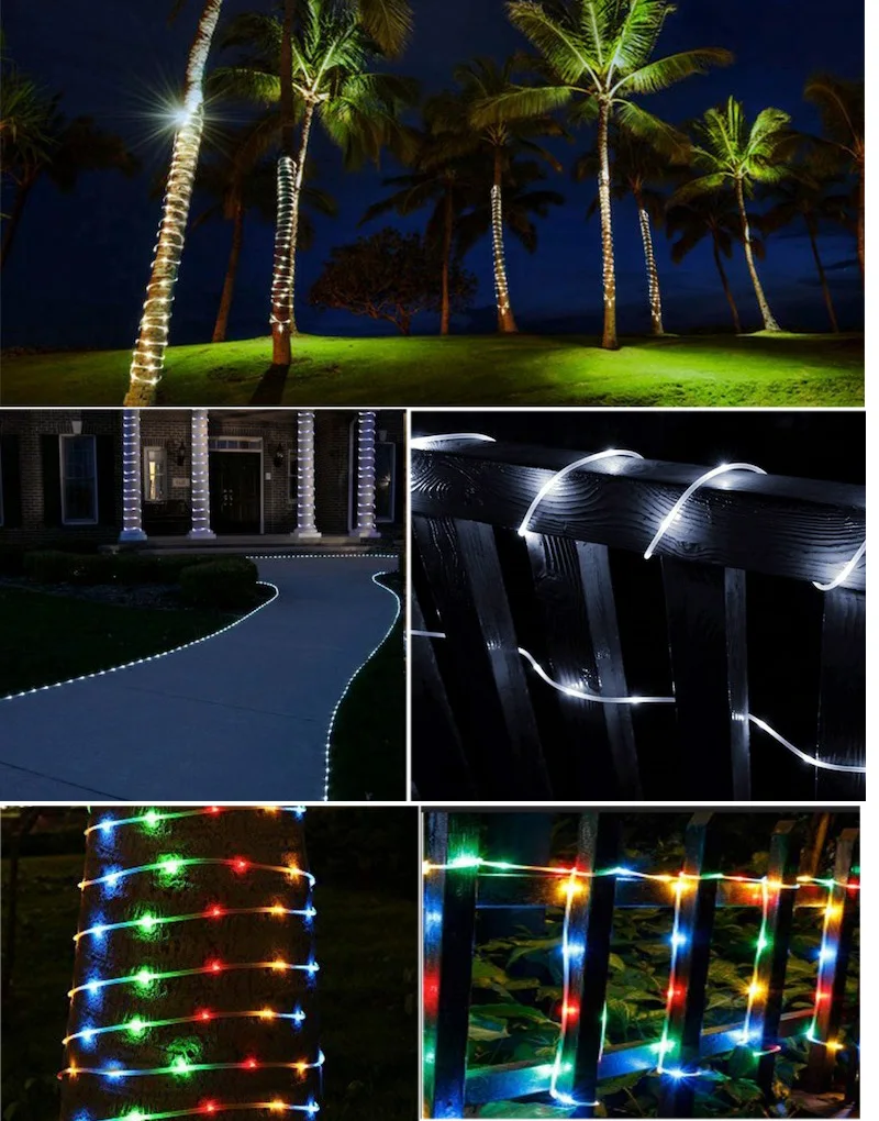 Außen String Lichter 10M 100LED Batterie USB Solar Power LED Seil Rohr Lichter Für Terrasse Ostern Weihnachten Party Hochzeit urlaub