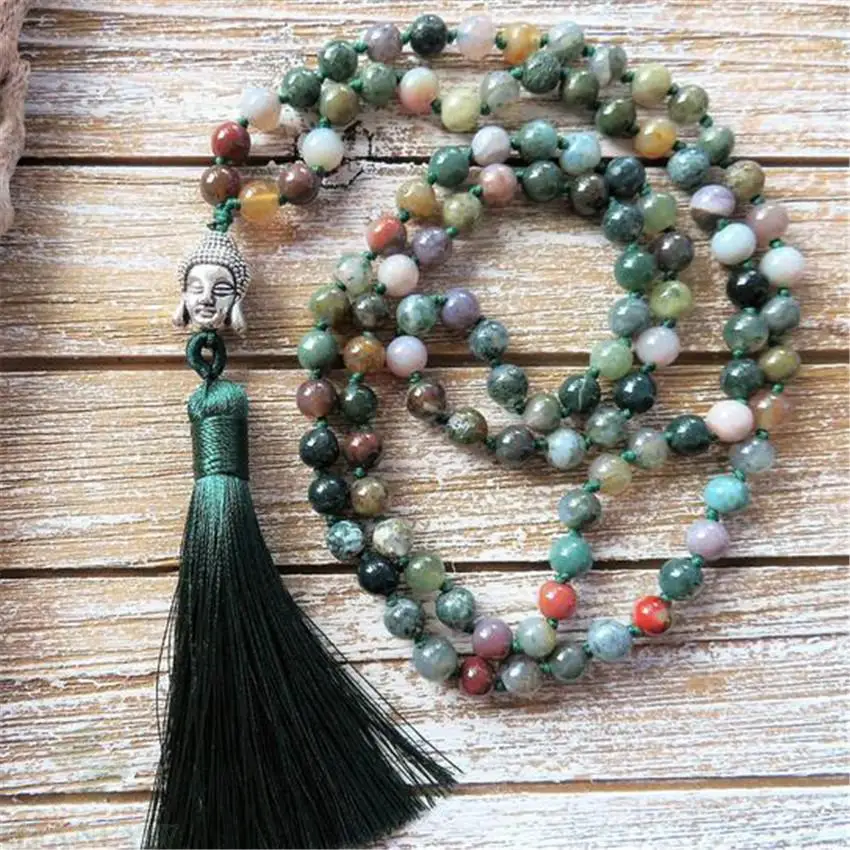 

6mm Indian Agate Gemstone 108 Beads Tassel Mala Necklace Yoga Mala Spiritua Buddhism Buddhist Spirituality Meditation Prayer