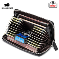 BISON DENIM Cow Leather Clutch Wallets Multi-card Slot for Men RFID Blocking Card Holder Wallet Coin Purse Long Phone Wallet