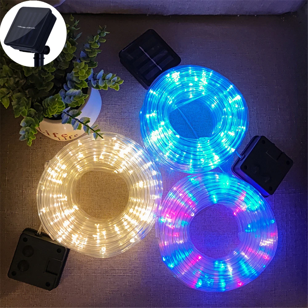 Lampy LED do festonu boże narodzenie dekoracje Solar zasilany LED Garland 10M 20 metrów rury lampki na nowy rok Home Decor