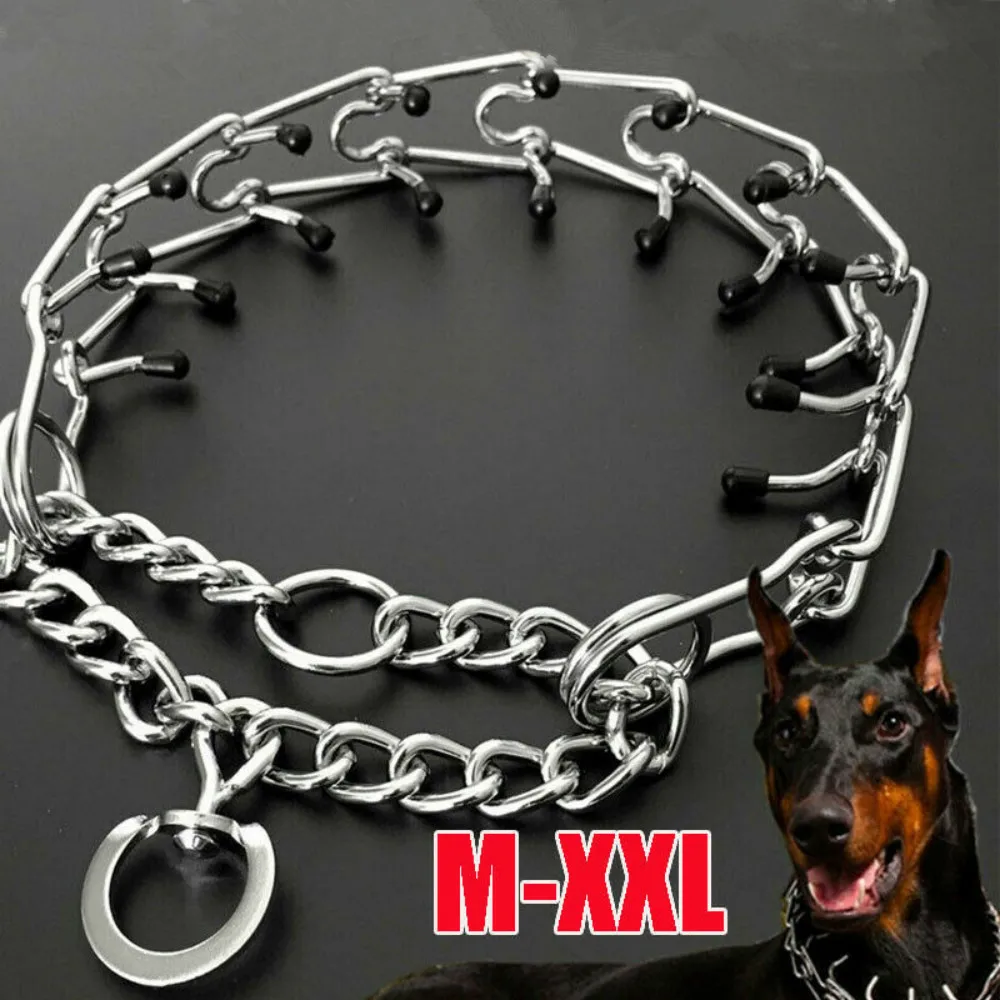 Metal Dog Training Prong Collar Removable Pet Link Chain Adjustable Stainless Steel Spike Necklace With Comfort Rubber Tip