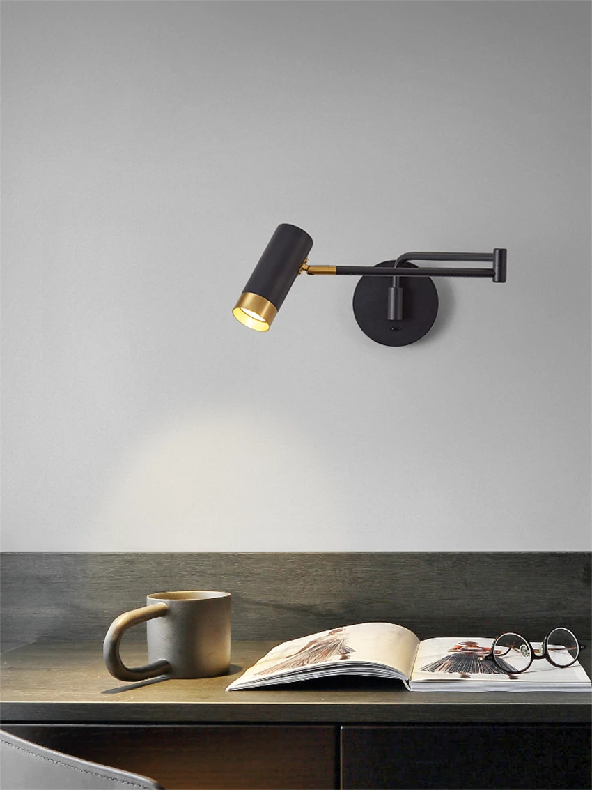 Nordic rocker bedroom wall lamps luxury modern study reading led telescopic metal living dining room decorative sconces lights