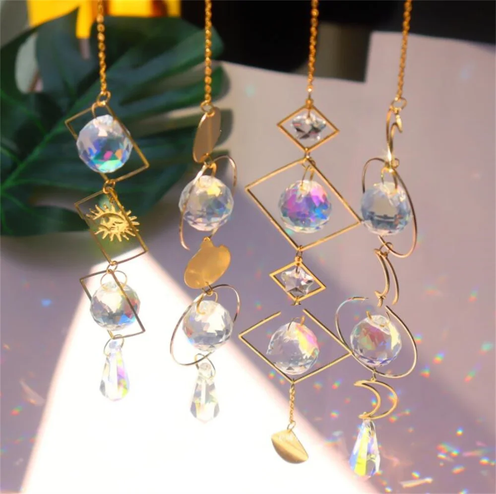 New 30pcs/lot Home Colorful Crystals Suncatcher Hanging Sun Catcher with Chain Pendant Ornament Crystal Balls