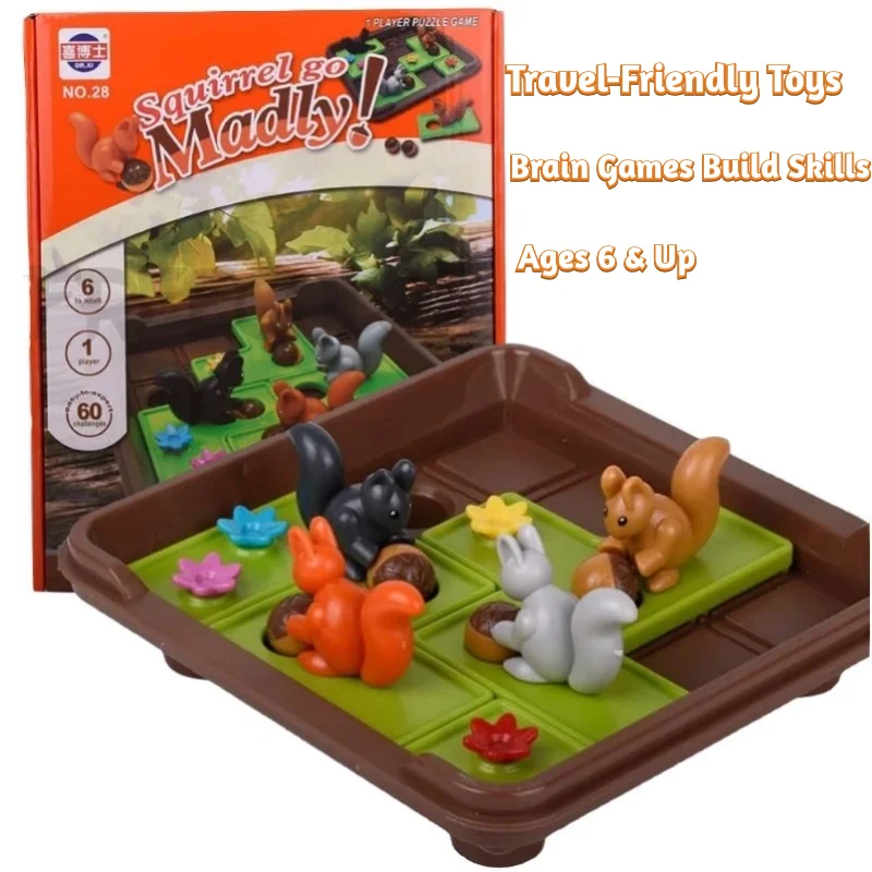 Squirrels Go Nuts Sliding Puzzle Travel Game for Kids Cognitive Skill Brain Game for Ages 6 60 Challenge in Travel-Friendly Case