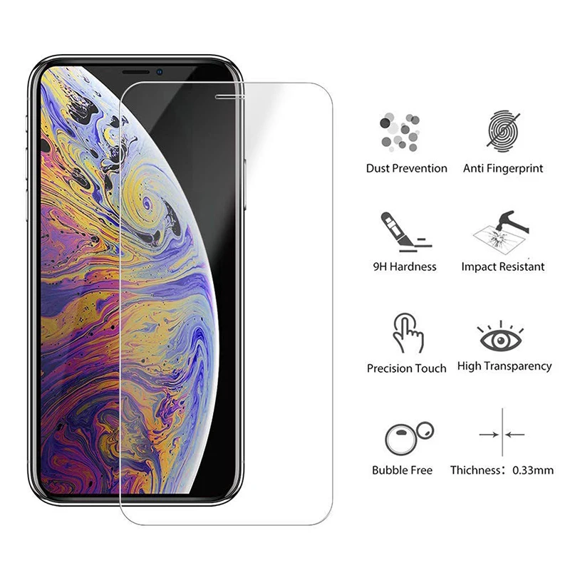 Protector de pantalla de vidrio templado para iphone, cristal Protector para iphone 7, 8, 6, 6s Plus, X, XR, XS Max, 11 pro Max, 11, 12, 13, 14, 15