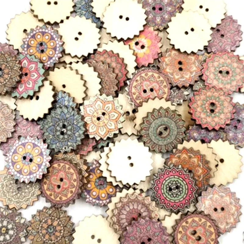 50pcs Painted Gear Wood Buttons for Handwork Sewing Scrapbook Clothing Crafts Accessories Gift Card coat button 20-25mm