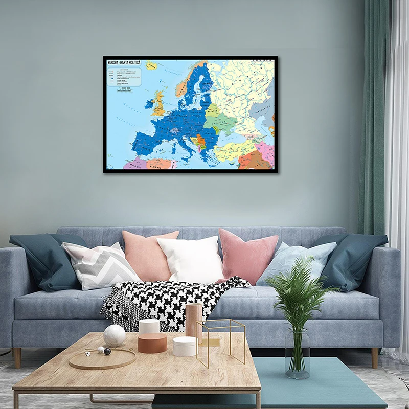 59x42cm płótno mapa Europy w rumuńskim dekoracyjna mapa Europy plakaty dekoracja barowa naklejka ścienna pokój artykuły biurowe do domu