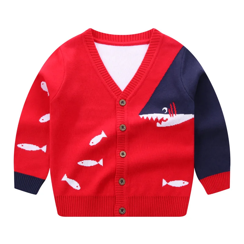 Winter Sweater Kids Cardigan Cotton Knit Cardigan Cartoon Sweater Shark Outerwear Sweater Baby Boy Clothes 2-6Year