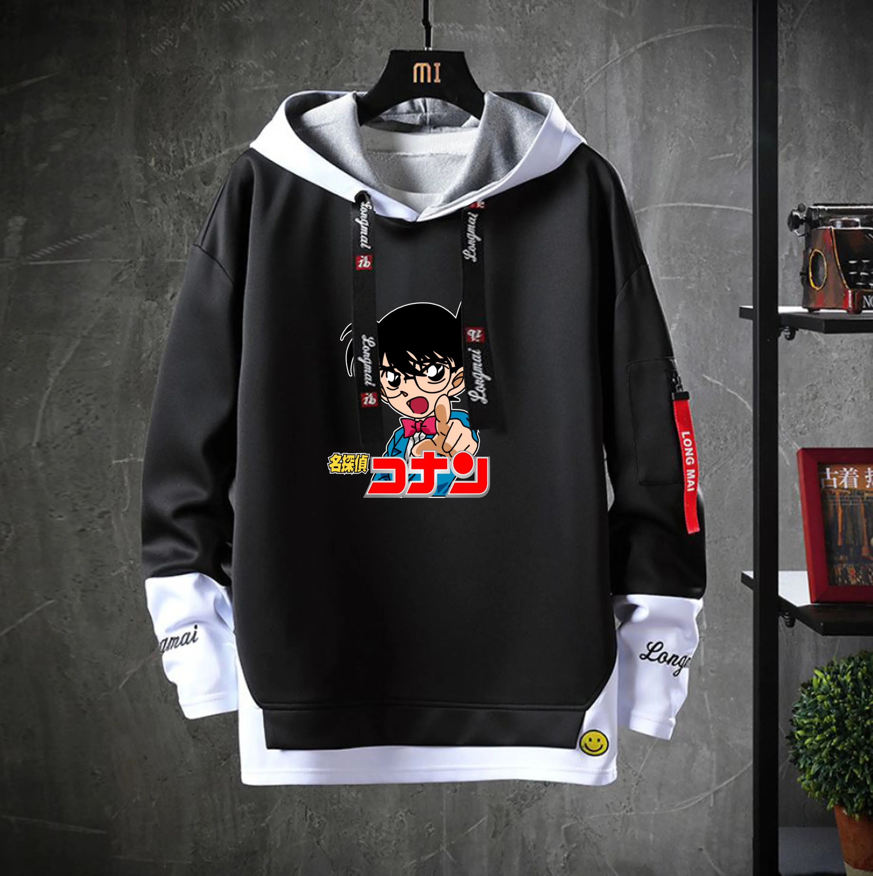 anime Detective Conan Hooded Teenagers Conan cosplay cartoon Costume coat Unisex Casual Fake Two-Piece Hoodies Sweatshirt jacket