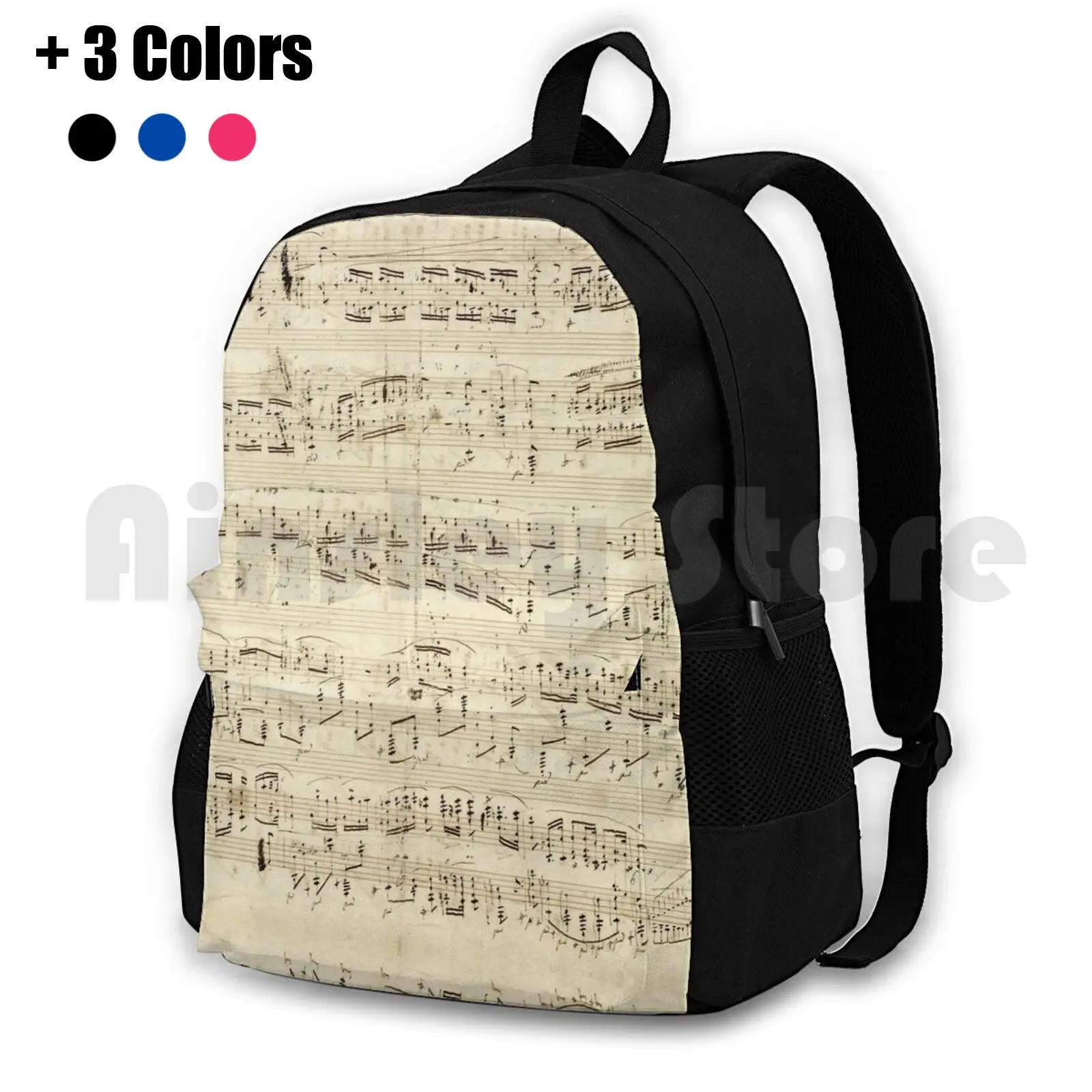 Chopin Music Notes Outdoor Hiking Backpack Waterproof Camping Travel Note Musical Old Music Sheets Music Music Notes Music