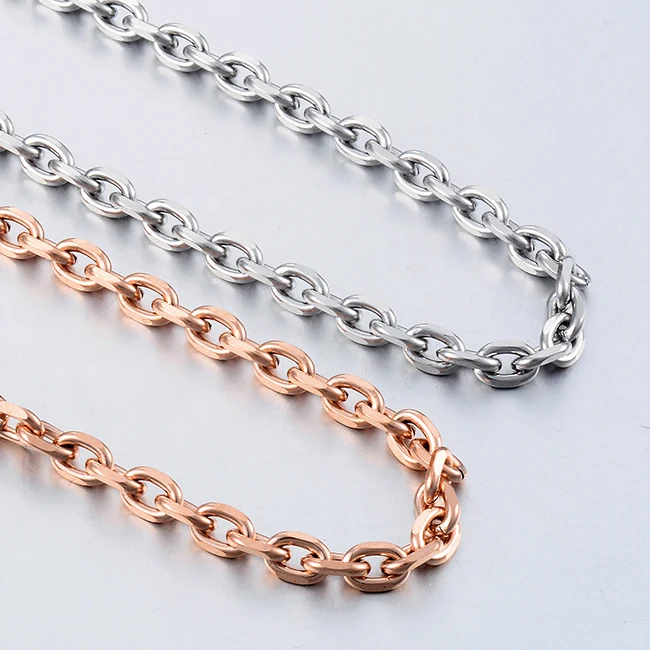 Neue Modische Edelstahl-Halskette in Roségoldfarbe, Kubanische Kette, Schmuck für Männer und Frauen – Detail 3