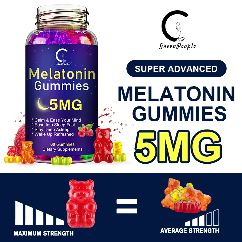 GP Greenpeople 60pc Melatonin 5Mg Gummies For Sleep Melatonina Adults Sleep At Night Sleep Aid VitaminB6 Relieve stress Gummies