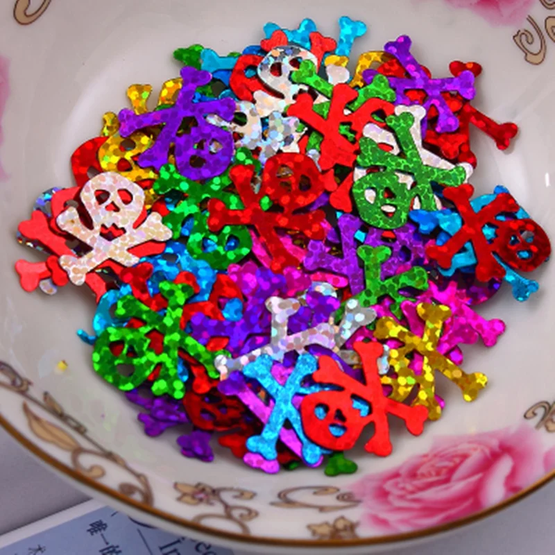50Pcs/Pack 18mm Skull Loose Sequins Laser Mixed PVC Paillettes Sewing Wedding Craft Women DIY Halloween Lentejuelas Accessories