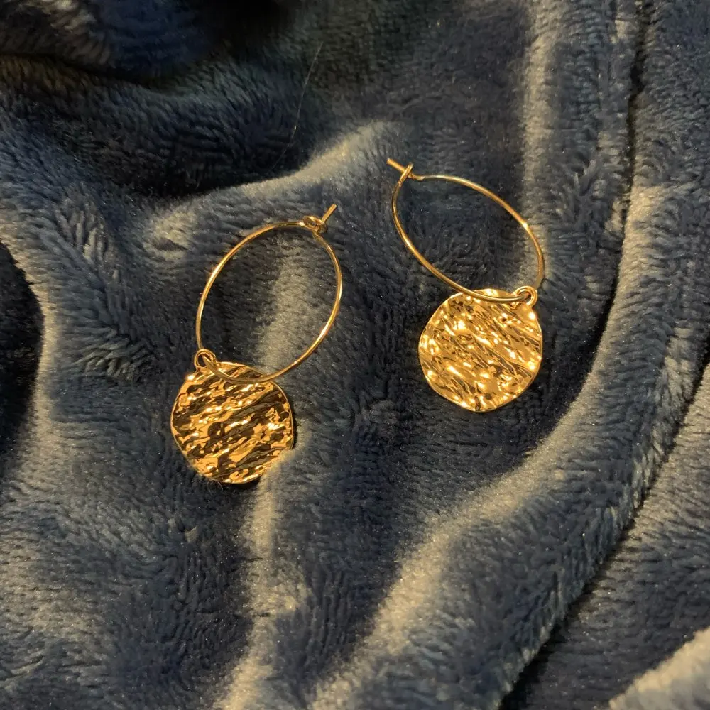 Urban Casual Earrings Gold Color Hammered Disc Rough Sculpture Hoop Earring For Women Vintage Style