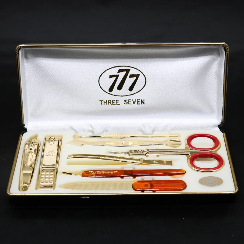 THREE SEVEN/777 Classic Luxury Nail Clippers Trimmers Kit 14K Gold-plated Earpick/Nail file/Eyebrow clip 8 in 1 Nail Art & Tools