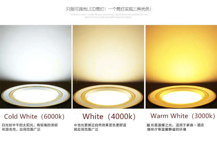 Dimmable Led Downlight Three Colors 5W 7W 9W 12W 15W Recessed in LED Ceiling Light AC 220V Indoor Lighting Warm Cold White Lamp