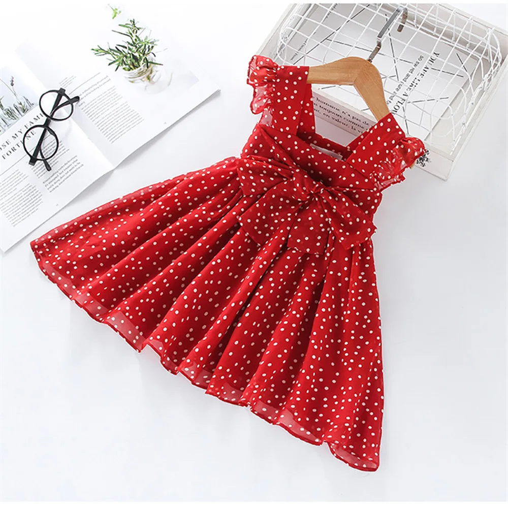 2-6Y Girls Red Bow Dress Princess Tutu Summer Dress for Girls Children Birthday Party Vestidos Kids Autumn Spring Dresses