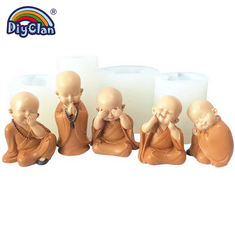 Molde de silicona de monje budista 3D, hecho a mano, arcilla de yeso, resina, fabricación de velas, molde, estatua de Buda, artesanías de cerámica, decoración del hogar