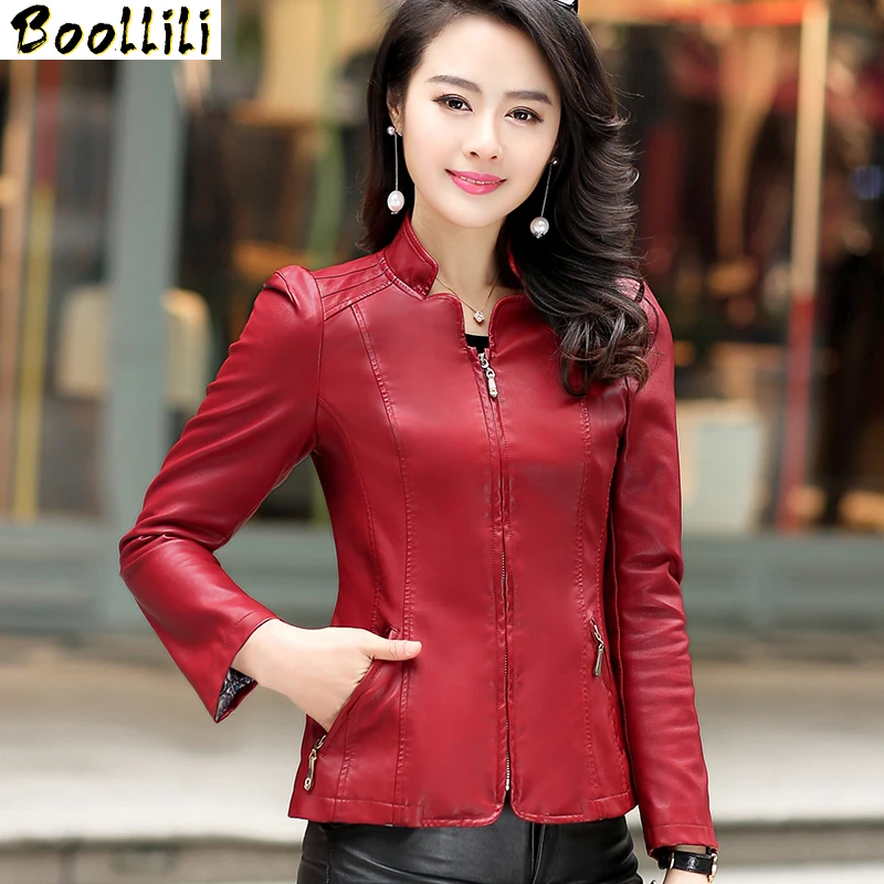 Jackets Women Leather Faux Sheepskin Leather Jacket Autumn Spring Short Slim Stand Collar Jaqueta Couro 2023 Plus Size 5XL