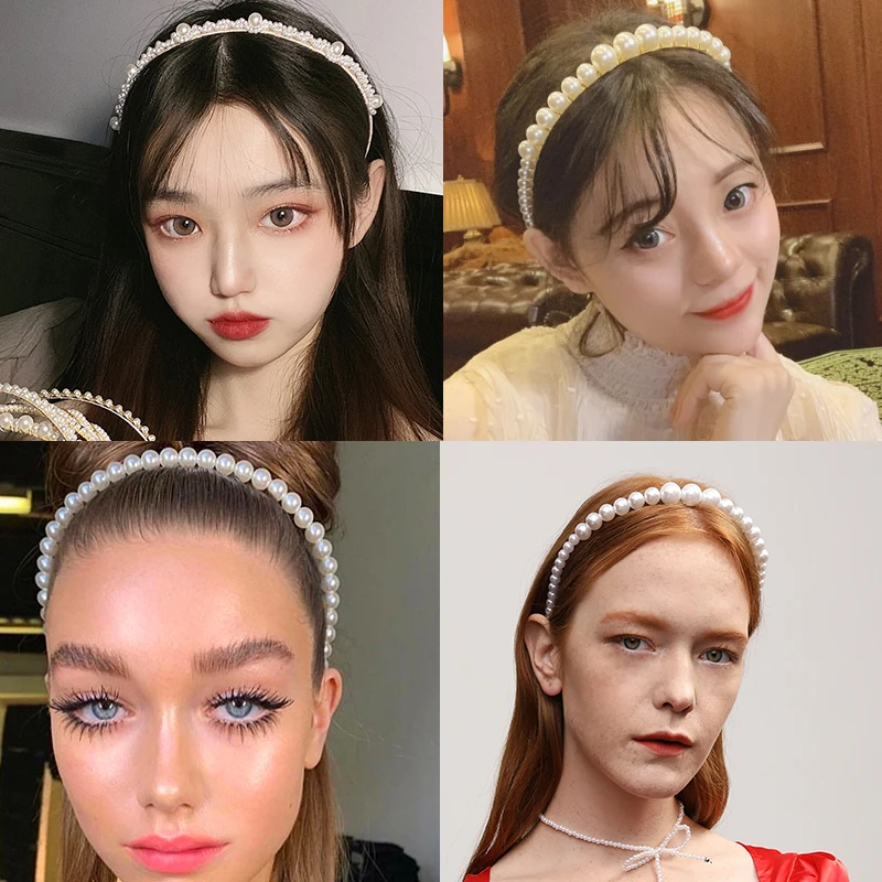 Elegant Simulated Pearl Beads Hairband Hair Accessories 2020 Fashion Width Hair Hoop Headband Hair Bands for Women Wholesale