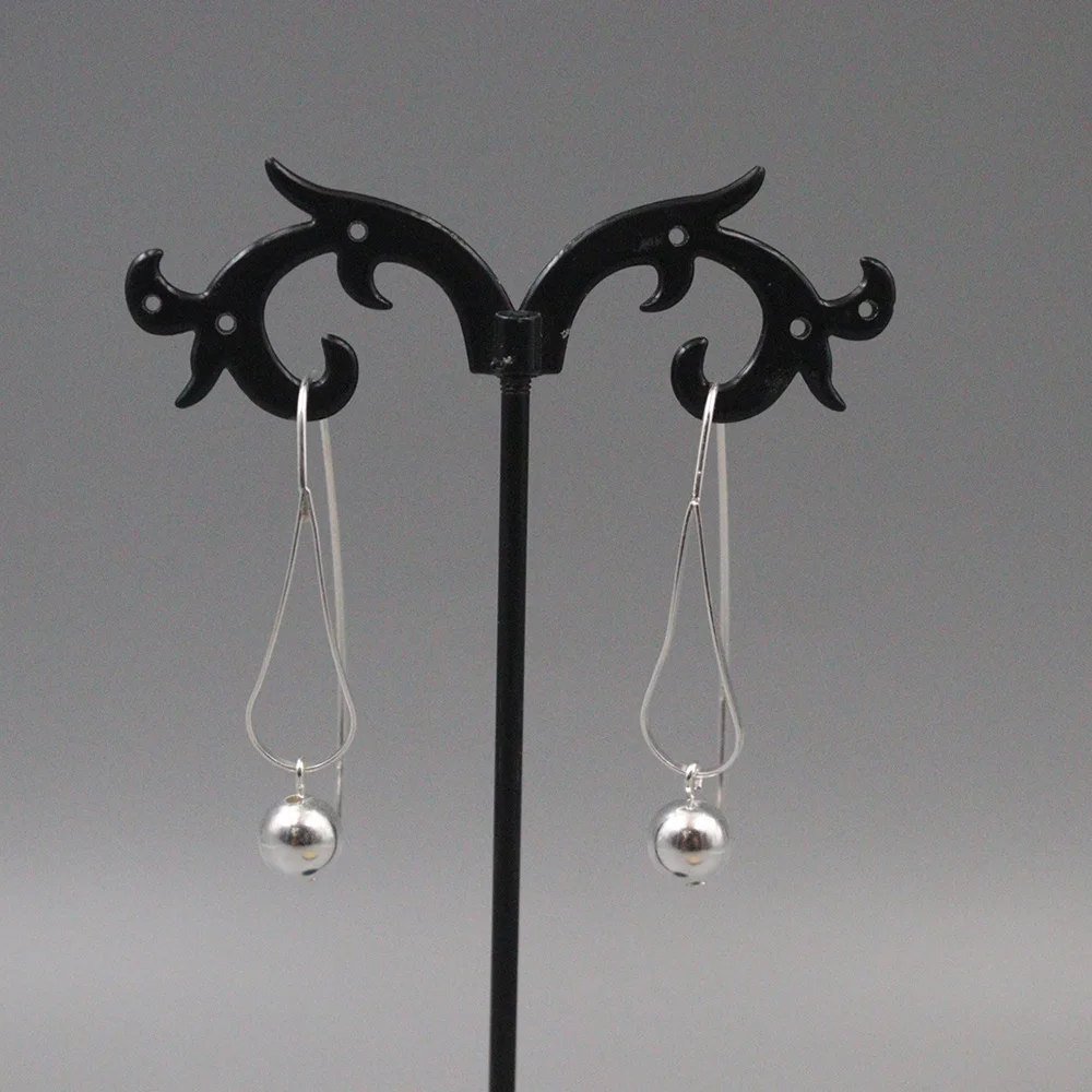 Genuine Real 925 Sterling Silver Dangle Earrings Ball Charm 48mm Length Stamp S925 For Woman