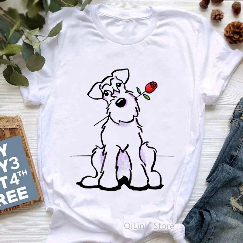 Funny Schnauzer Graphic T Shirts Women Summer White Short Sleeve Casual T-Shirt Ladys Girls Dog Lover Gift y2k aesthetic tops