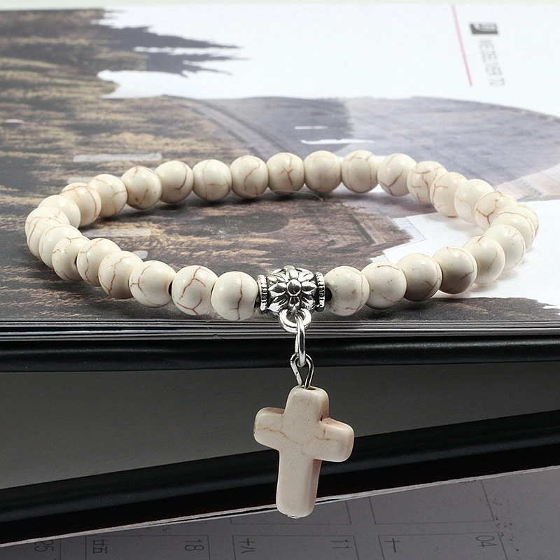 Hot Cross Bracelets Men Natural Stone Beaded Onyx Meditation Prayer Bracelet Tibetan Buddha Wrist Chain Women Yoga Jewelry Gifts