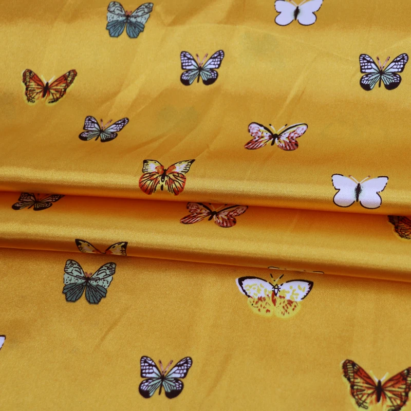 By Meter Soft Silky Satin Material Charmeuse Fabric Lining Scarf DIY Tissu Butterfly